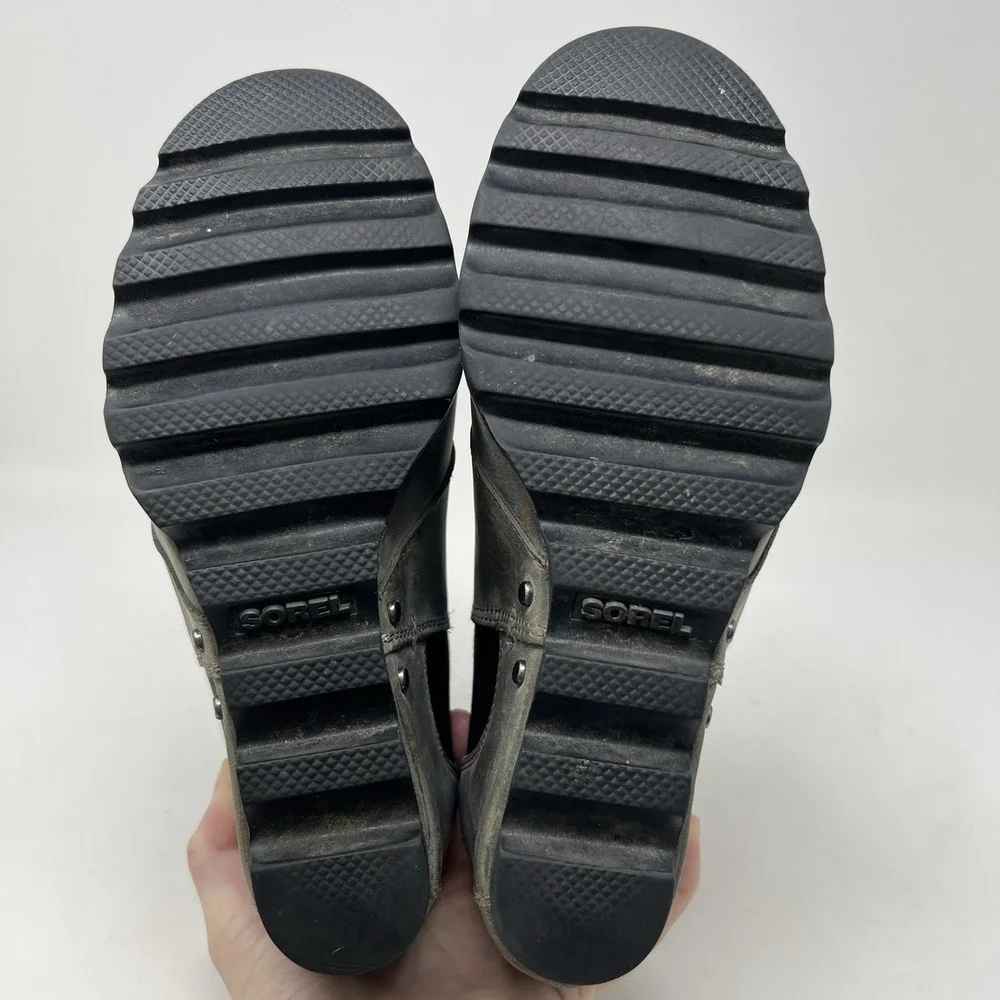 Sorel Boots Women's 6.5 Lea‎ Wedge Waterproof Leather Gray Chelsea Ankle Booties
